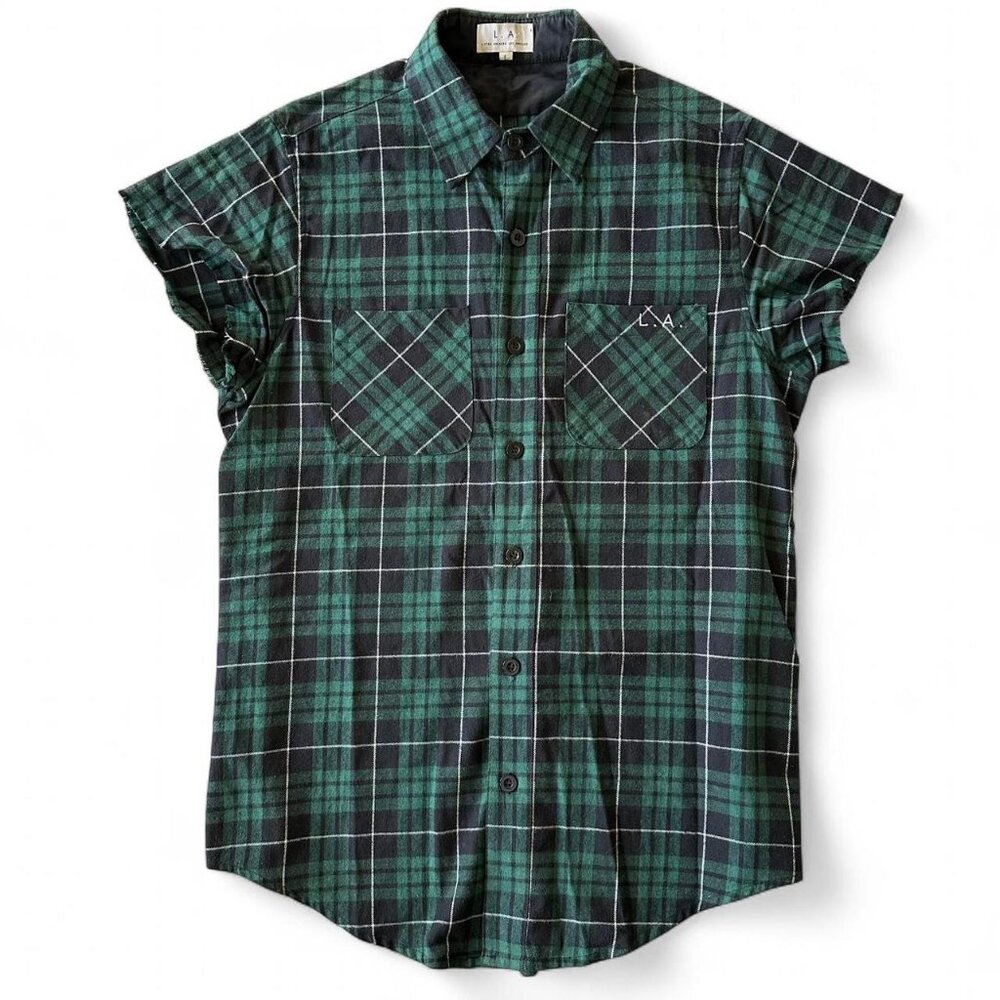 RARE Lifted Anchors Green Plaid Longline Button-Up Flannel, Size L